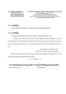 Kỳ thi chọn học sinh giỏi lớp 11 - THPT năm học 2012-2013 đề thi môn Ngữ Văn